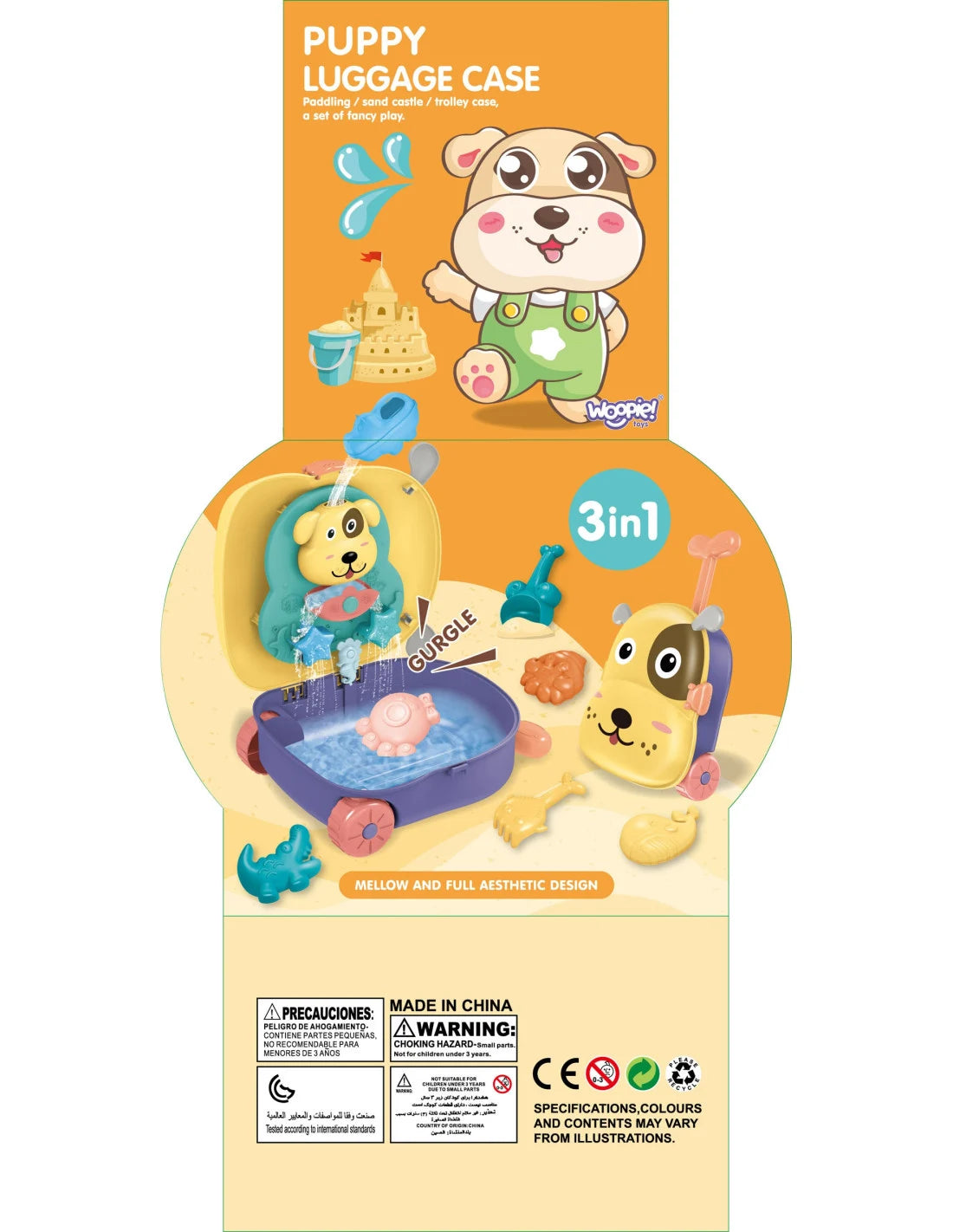 Ambalaj Woopie Puppy Luggage Case 3 în 1, cu joc de apă, nisip și troller Cățeluș.