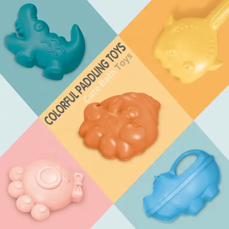 Accesorii colorate pentru setul Woopie Văcuță, cu forme pentru plajă, nisip și apă.