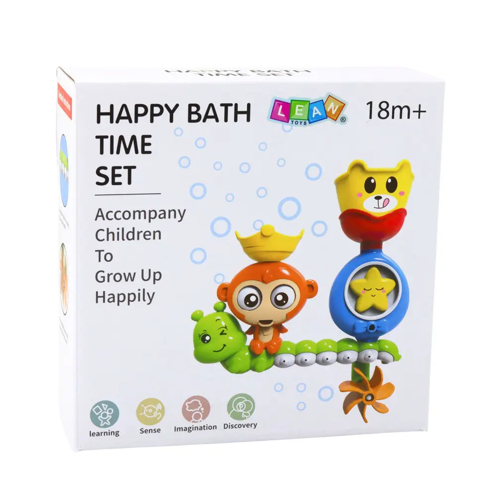 Ambalaj Lean Toys Happy Bath Time Set pentru jucăria de baie cu omidă și maimuță, 18m+.