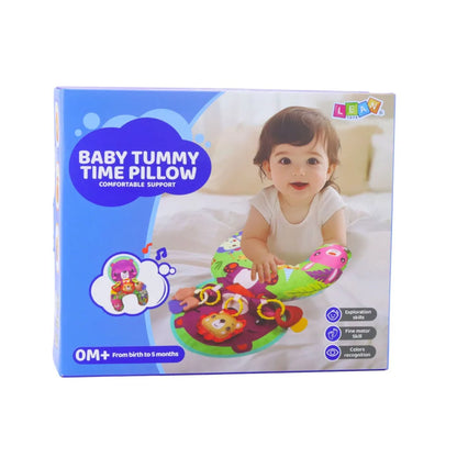 Ambalaj Baby Tummy Time Pillow Lean Toys, cu model Vulpița, recomandare 0M+ și suport pentru bebeluși.