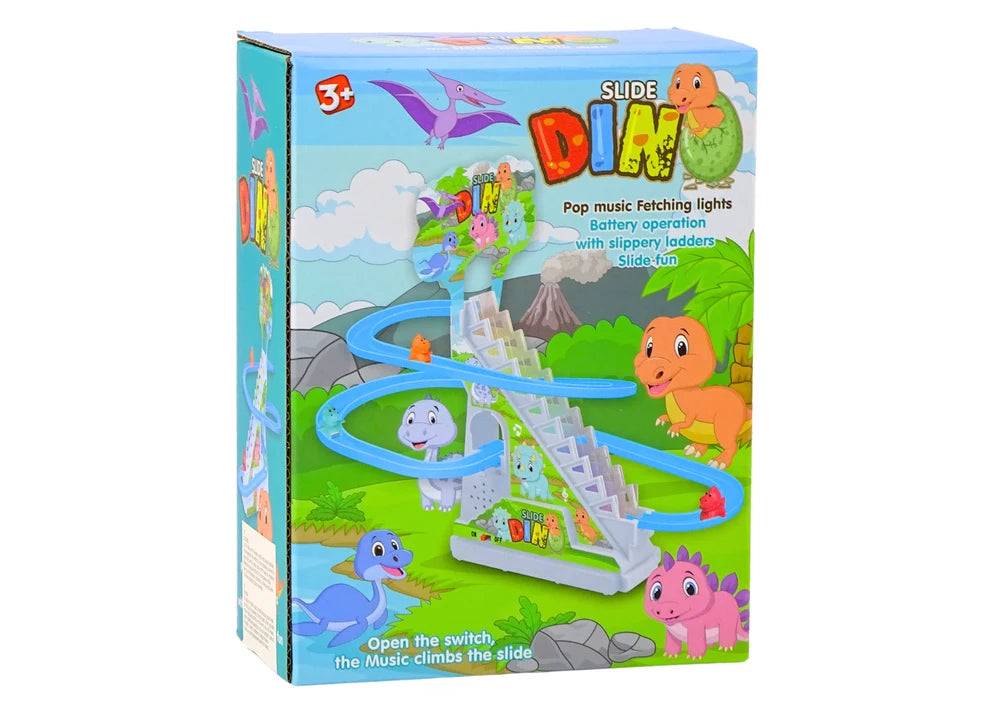 Jucărie interactivă Lean Toys, pistă cu dinozauri, scăriță, tobogan, lumini și sunete, 3+ ani