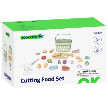 Ambalajul setului Tooky Toy Cutting Food Set TJ537N, cu marcaj 31 piese, 3+ ani și EAN 6972633378334.