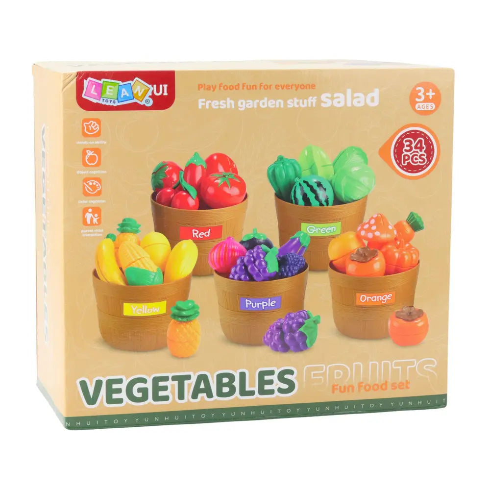 Ambalaj Lean Toys Fresh Garden Stuff Salad, set cu fructe și legume de tăiat, 34 piese, 3+ ani.