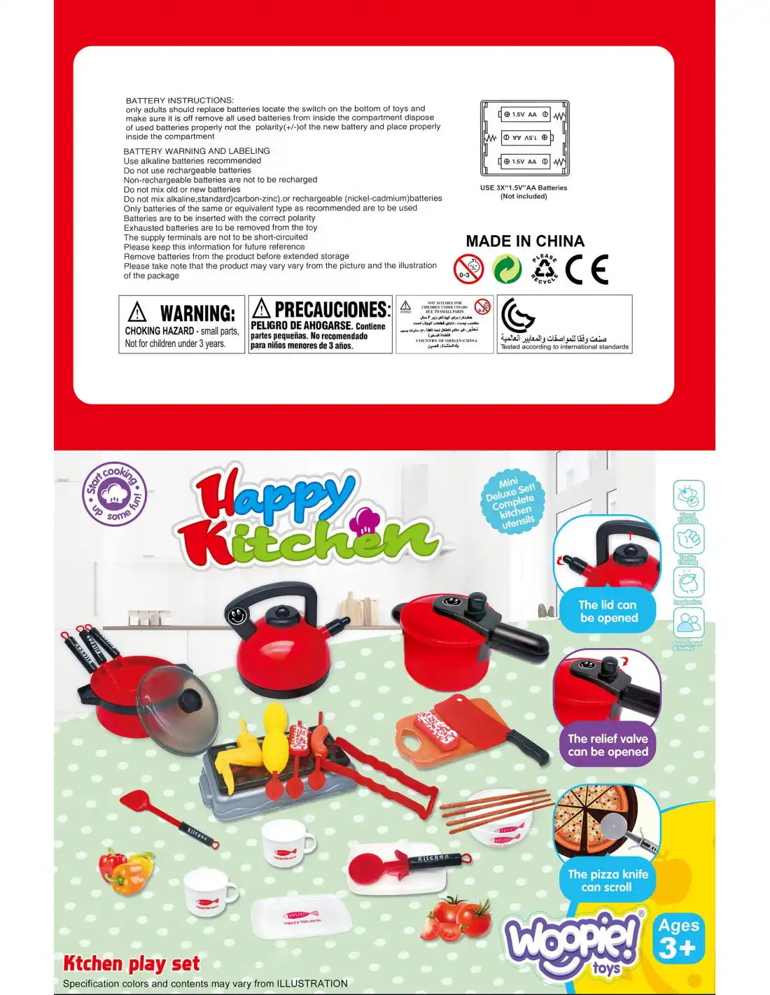 Set bucătărie de jucărie Woopie Happy Kitchen XXL, 36 piese, plită cu lumini și sunete, 3+ ani
