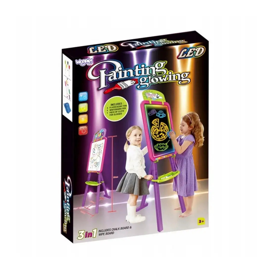 Ambalaj Woopie LED Painting Glowing pentru tabla de desen 3 în 1, cu funcție de desen luminos.