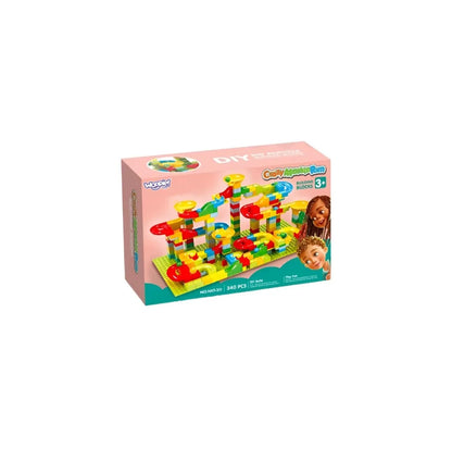 Ambalajul setului Woopie Crazy Marble Run NKT-311, 340 piese, cu recomandare de vârstă 3+ ani.