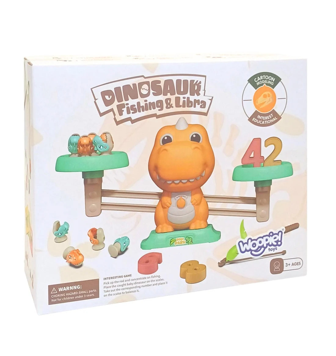 Ambalaj Woopie Dinosaur Fishing & Libra pentru joc educativ cu balanță, 3+ ani.