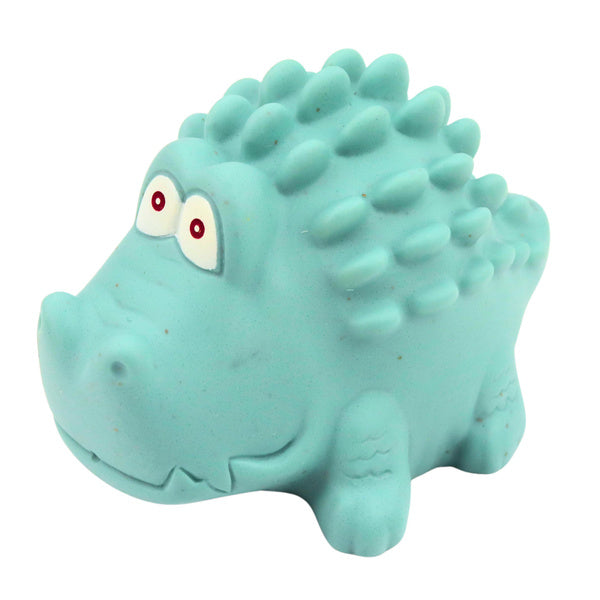 Animăluț de baie dinozaur albastru Lean Toys, cu texturi tactile și cauciuc moale pentru copii mici.