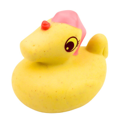Animăluț de baie rață galbenă Lean Toys, din cauciuc moale pastel, pentru joacă în cadă.