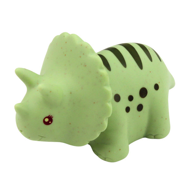 Animăluț de baie triceratops verde Lean Toys, din cauciuc moale pastel, potrivit pentru mânuțe mici