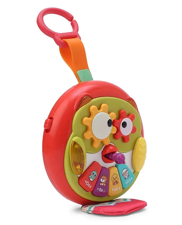 Bufniță interactivă Lean Toys cu pianină, ochi mobili și coadă foșnitoare pentru bebeluși de la 6 luni