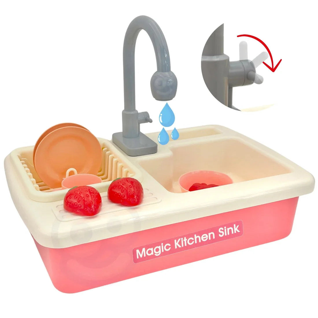 Chiuvetă Woopie Magic Kitchen Sink cu robinet cu pompă și circuit de apă pentru joacă realistă.