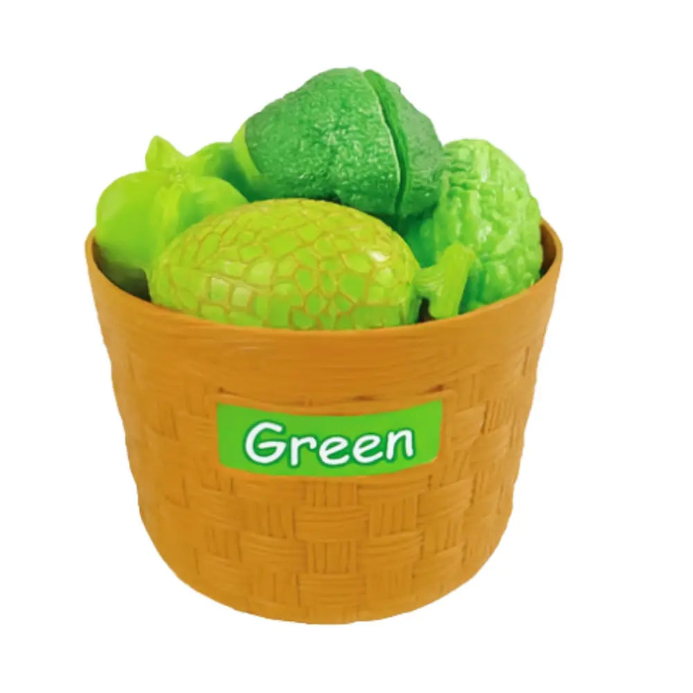 Coș verde Lean Toys cu fructe și legume pentru activități de sortare a culorilor