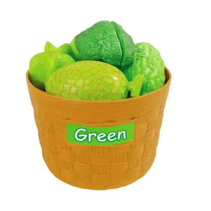 Coș verde Lean Toys cu fructe și legume pentru activități de sortare a culorilor