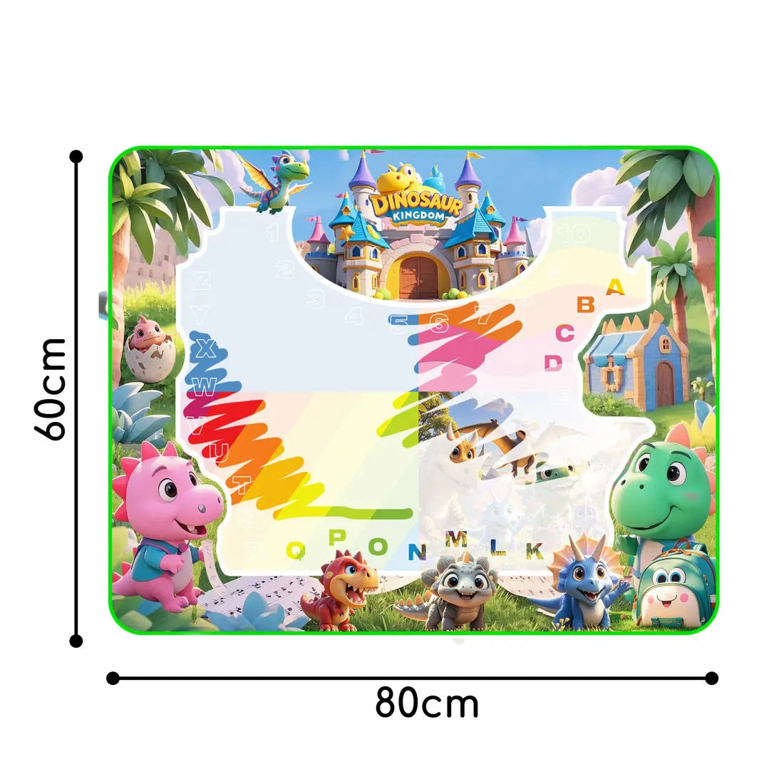 Imagine cu dimensiunile covorașului Woopie de pictat cu apă, aproximativ 80 x 60 cm.