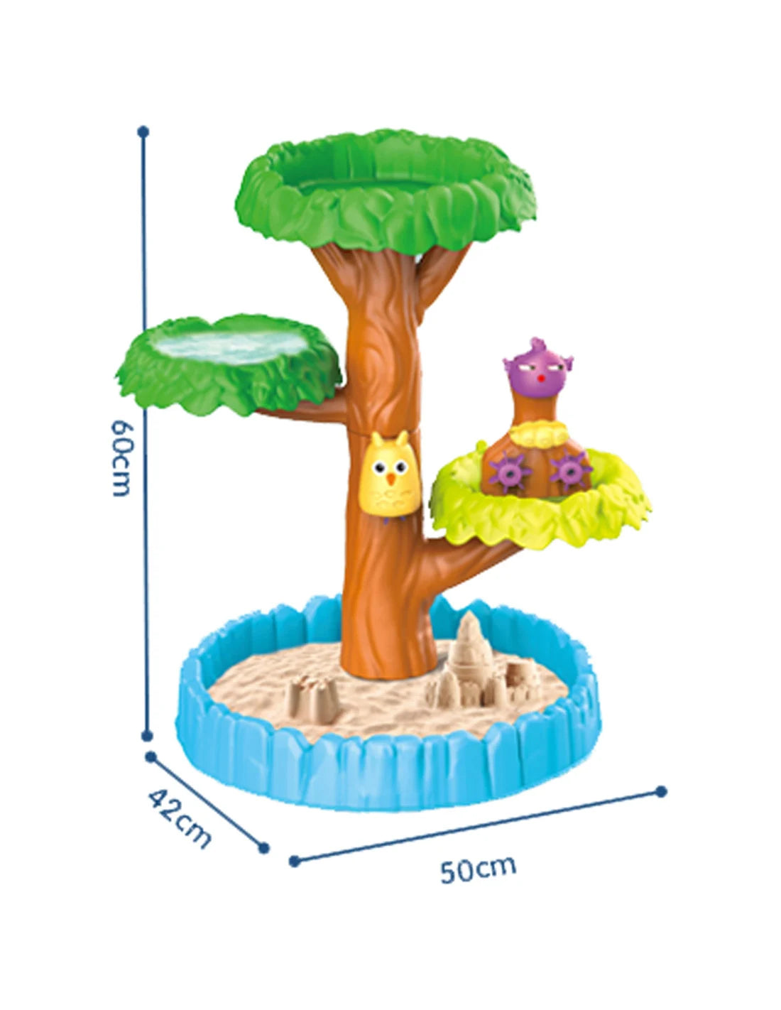 Infografic cu dimensiunile mesei Woopie Big Tree Water Table: aproximativ 60 x 42 x 50 cm.