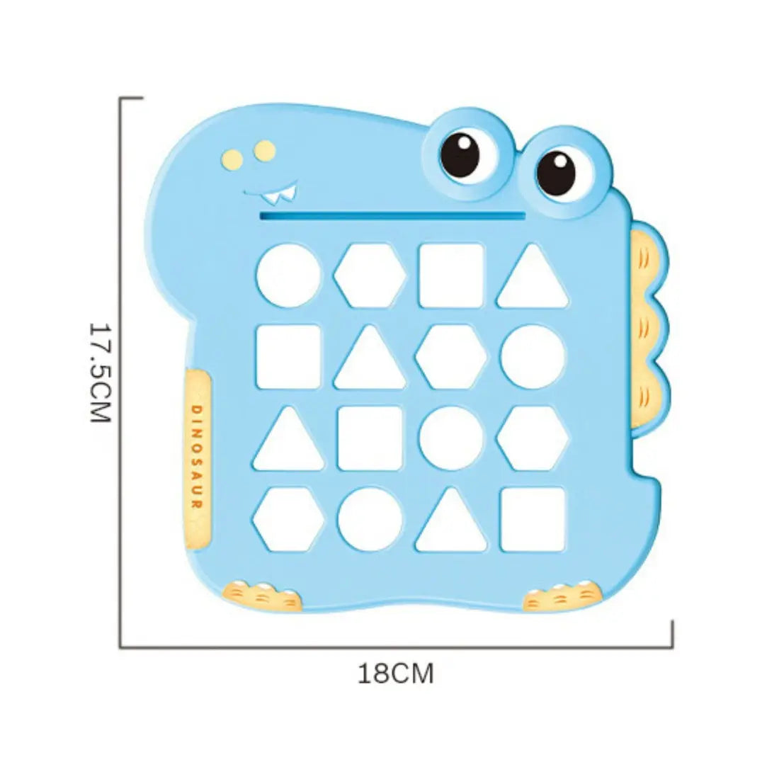 Tabla dinozaur Woopie albastra cu dimensiuni aproximative 18 x 17,5 cm.
