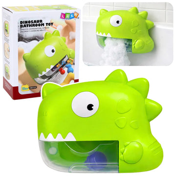 Dinozaur de baie Lean Toys cu ambalaj, generator de spumă pentru cadă, recomandat copiilor 18+ luni.
