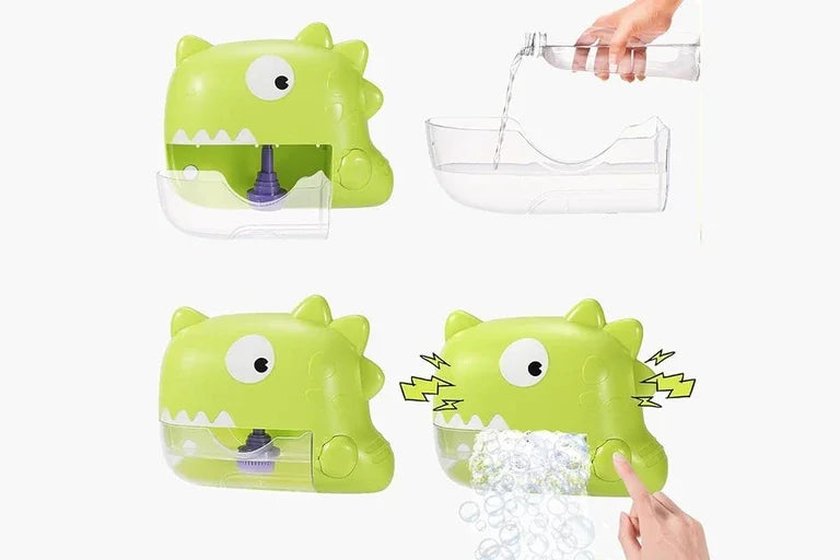 Pași vizuali pentru umplerea rezervorului și pornirea generatorului de spumă dinozaur Lean Toys