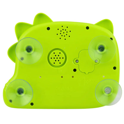 Spatele jucăriei de baie Lean Toys dinozaur verde, cu ventuze pentru montare pe cadă sau faianță.