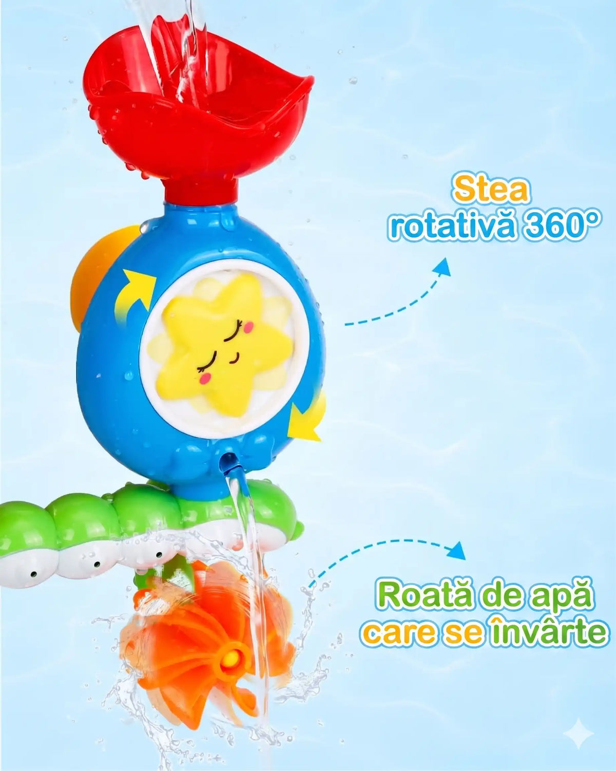 Jucărie de baie Lean Toys cu stea rotativă și roată de apă, pentru joacă în cadă de la 18 luni.