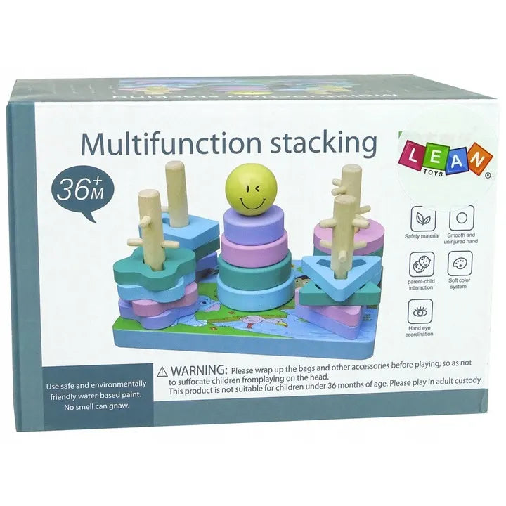 Ambalaj Lean Toys Multifunction Stacking, joc educativ din lemn pentru copii de la 36 luni.