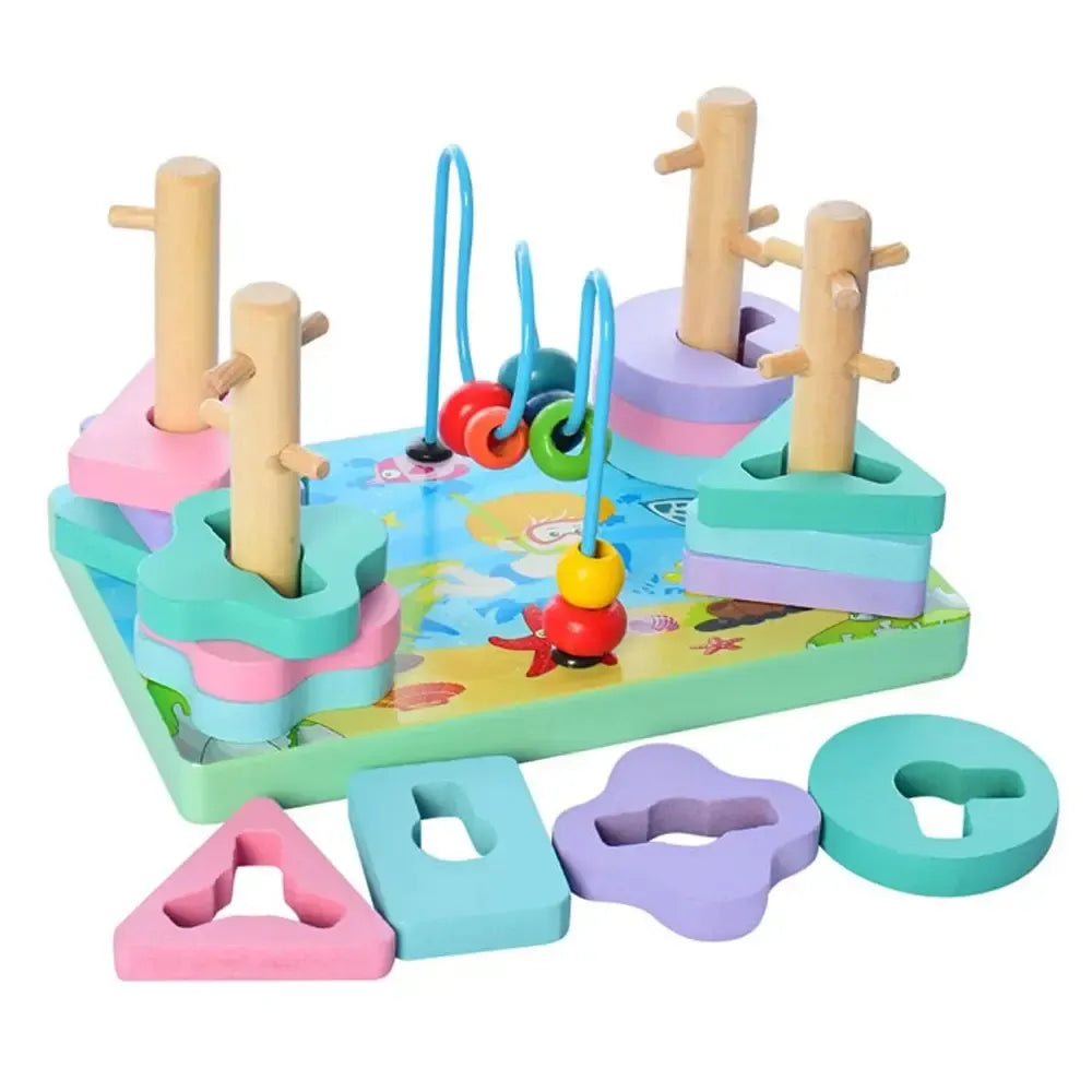 Joc Lean Toys Lumea Marină cu piese libere în forme de triunghi, dreptunghi, floare și cerc.