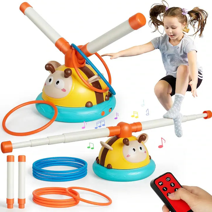 Set complet Woopie Albinuță cu bază interactivă, inele, bară rotativă și telecomandă.