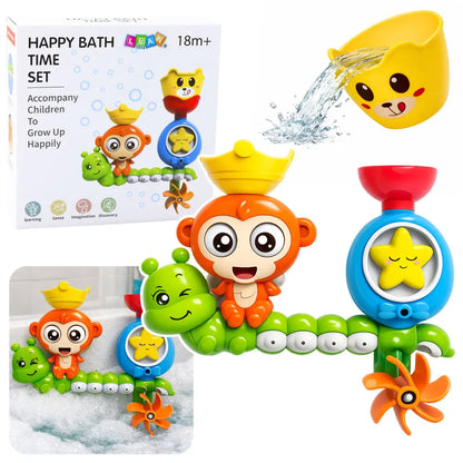 Set Lean Toys Happy Bath Time cu omidă, maimuță, stea, cupă și roată de apă, 18+ luni.
