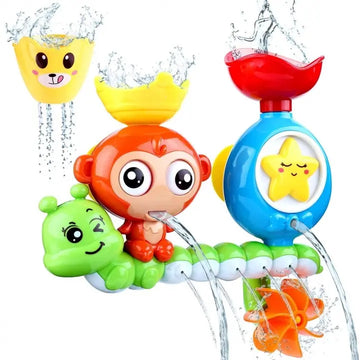 Jucărie de baie Lean Toys cu apă curgătoare prin maimuță, stea și rotiță portocalie.