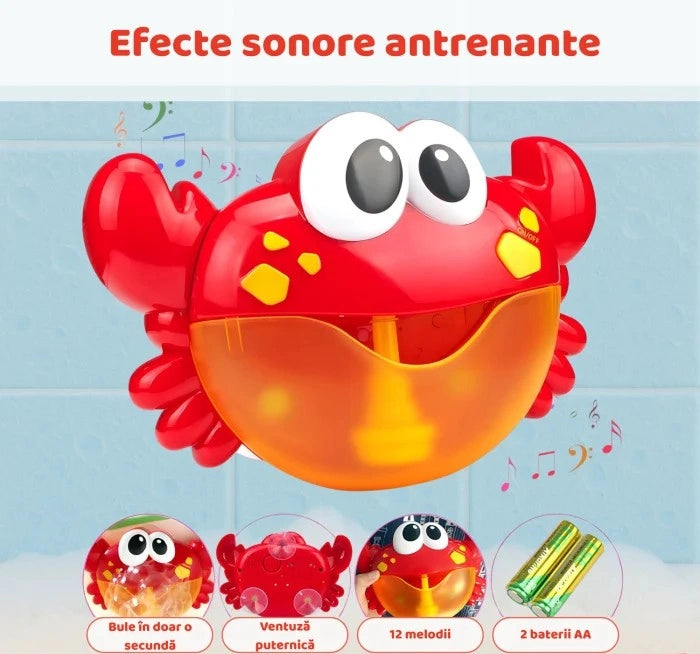 Infografic Woopie Bubble Crab cu efecte sonore, bule rapide, ventuză puternică și baterii AA