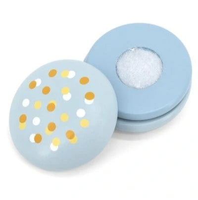 Macaron albastru PolarB Viga, deschis pentru a arăta interiorul cu scai și forma rotunjită.