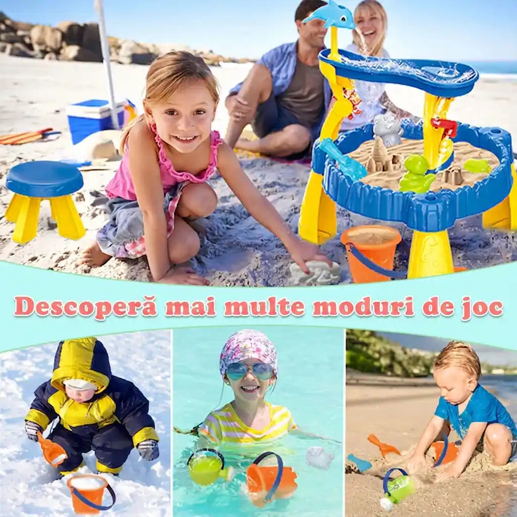 Colaj cu masa Woopie de apă și nisip, folosită pe plajă, la piscină, în zăpadă și în nisip.