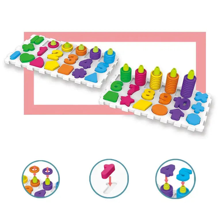 Tabla cognitiva Woopie 2 in 1 cu doua moduri de joaca pentru potrivire de forme si sortare de inele.