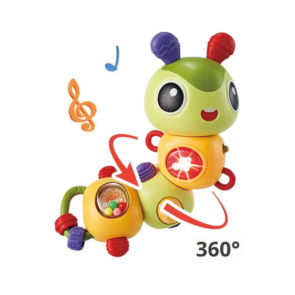 Omidă Lean Toys cu lumini și muzică, prezentată cu săgeți pentru rotirea elementelor la 360 de grade.