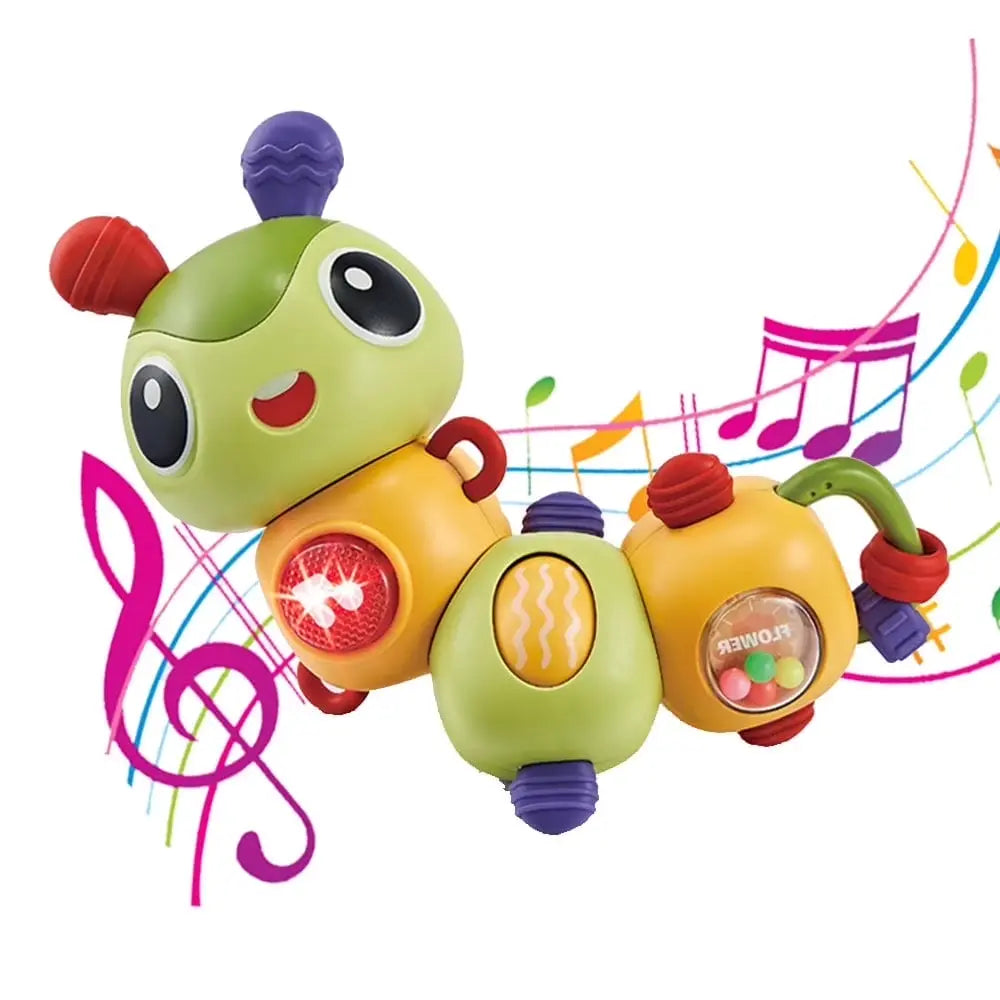 Omidă muzicală Lean Toys cu note colorate, lumini și efecte sonore pentru joacă senzorială.