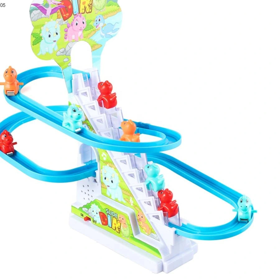 Pistă Lean Toys cu traseu albastru și figurine dinozaur, pregătită pentru joacă în mișcare.