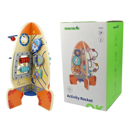 Racheta Tooky Toy Activity Rocket prezentata alaturi de cutia originala a produsului
