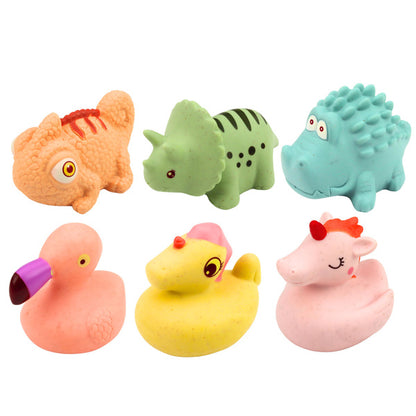 Cele 6 animăluțe de baie Lean Toys în culori pastel, cu rață, unicorn, dinozauri, pește și pasăre