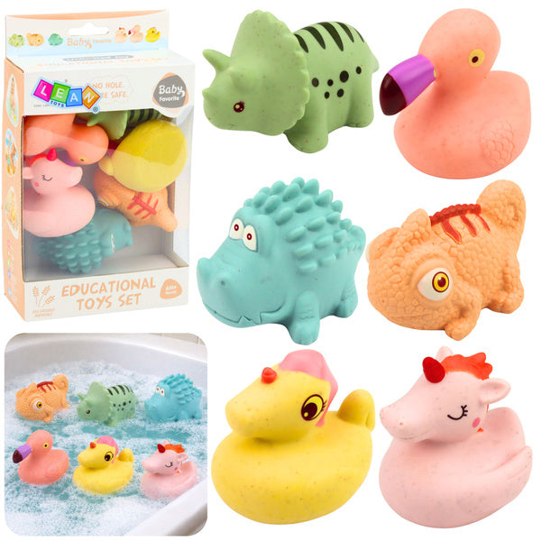 Set Lean Toys cu 6 animăluțe pastel din cauciuc moale pentru baie, cu ambalaj și joacă în cadă.