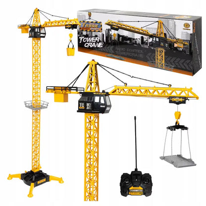 Set Macara turn RC Lean Toys cu telecomandă, platformă de ridicare, cutie și accesorii incluse.