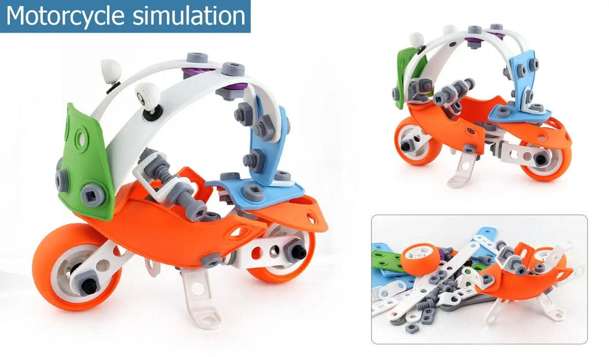 Simulare motocicletă Woopie Build & Play, cu model asamblat și piese pregătite pentru construcție