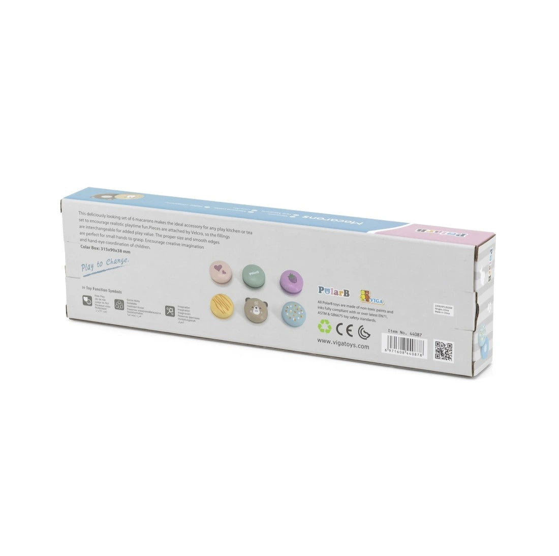 Spatele ambalajului PolarB Viga Macarons, cu EAN 6971608440878, cod 44087 și informații produs